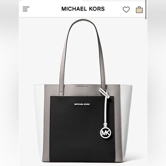 Gemma Large Tri-Color Pebbled Leather Tote black white grey laptop purse bag - Picture 16 of 16